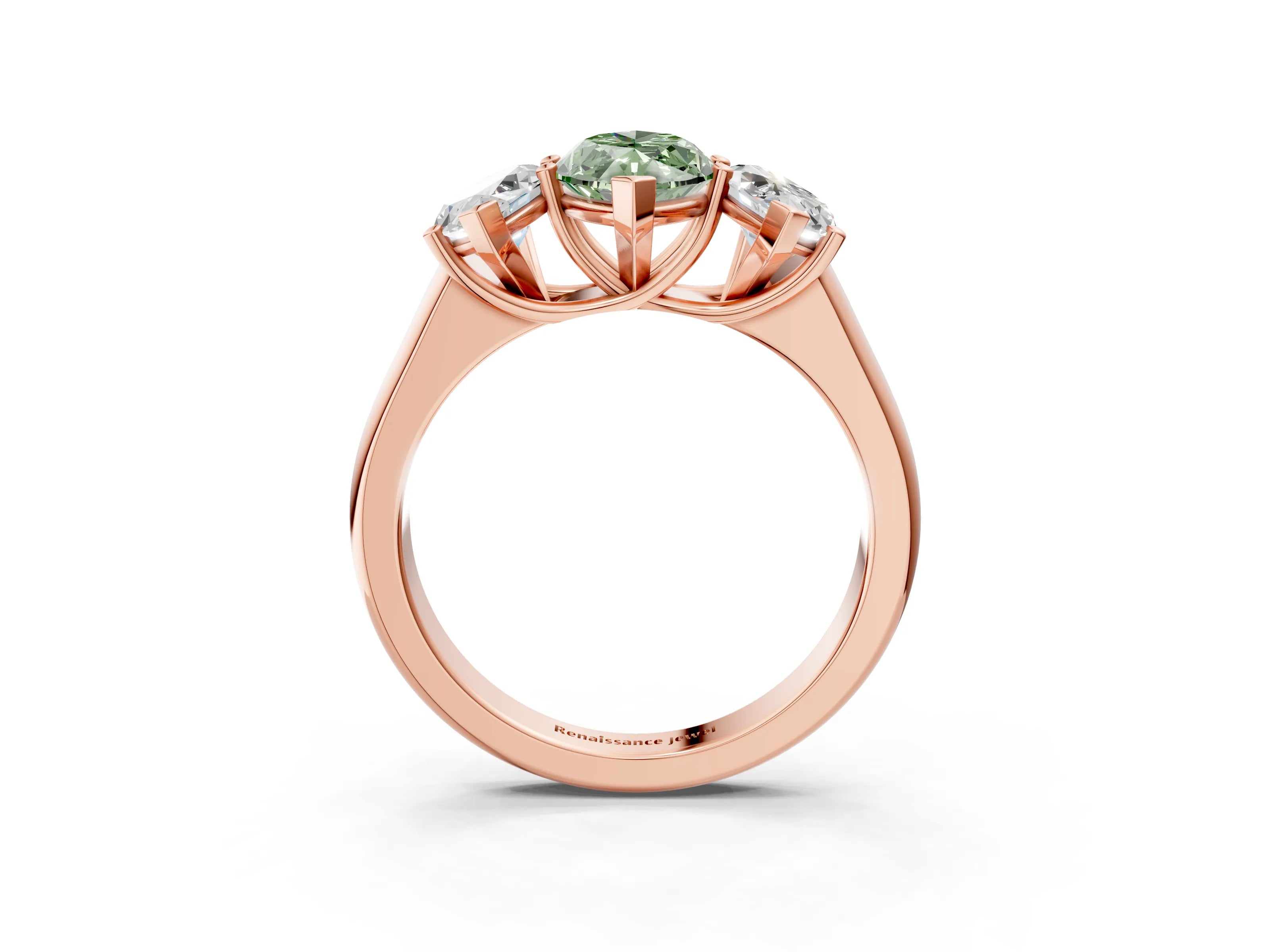 Rose gold Fancy Green Marquise Cut Three-Stone Diamond Ring with Prong Setting on a Classic Band_3
