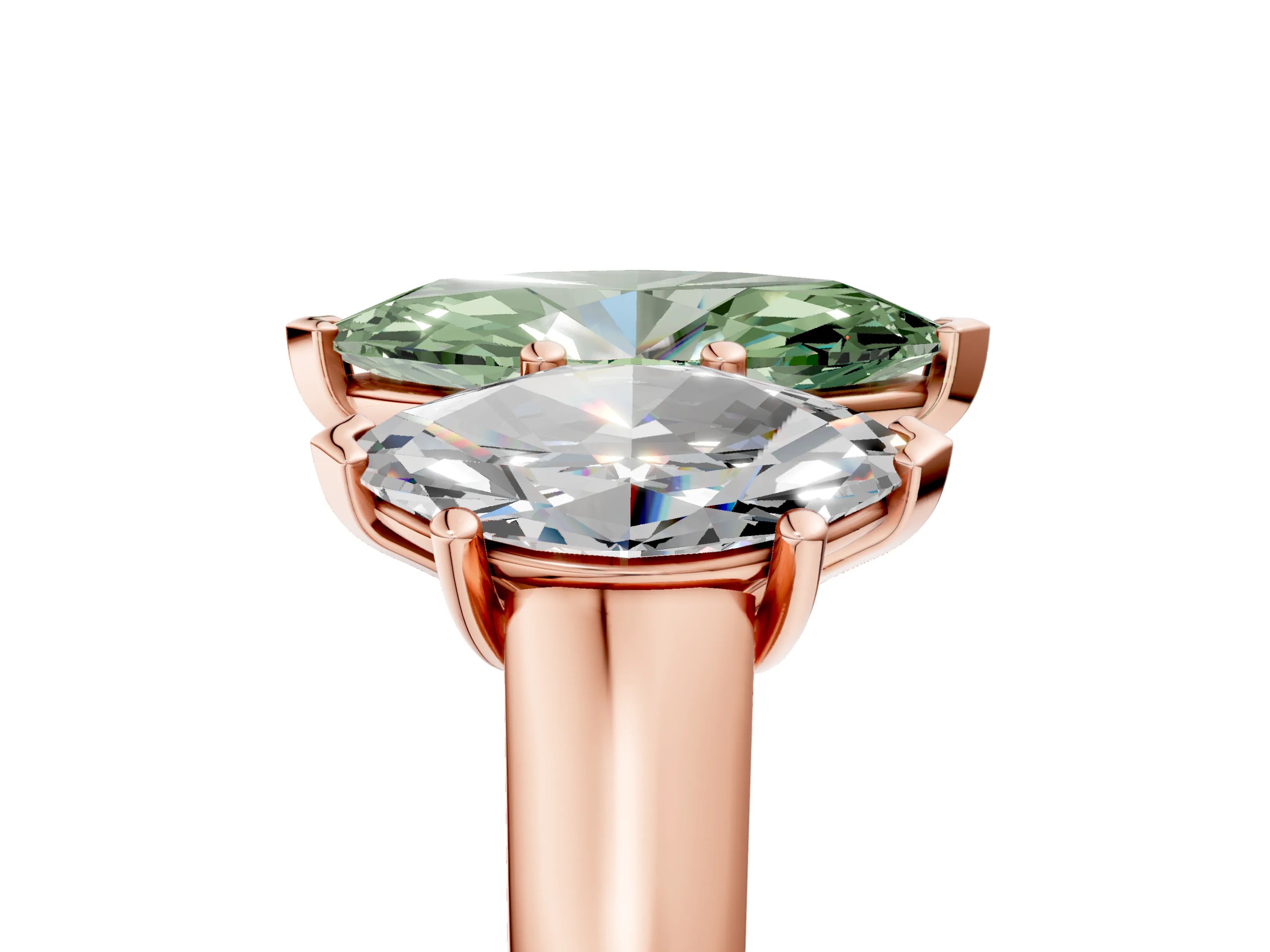 Rose gold Fancy Green Marquise Cut Three-Stone Diamond Ring with Prong Setting on a Classic Band_5