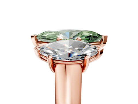 Rose gold Fancy Green Marquise Cut Three-Stone Diamond Ring with Prong Setting on a Classic Band_5