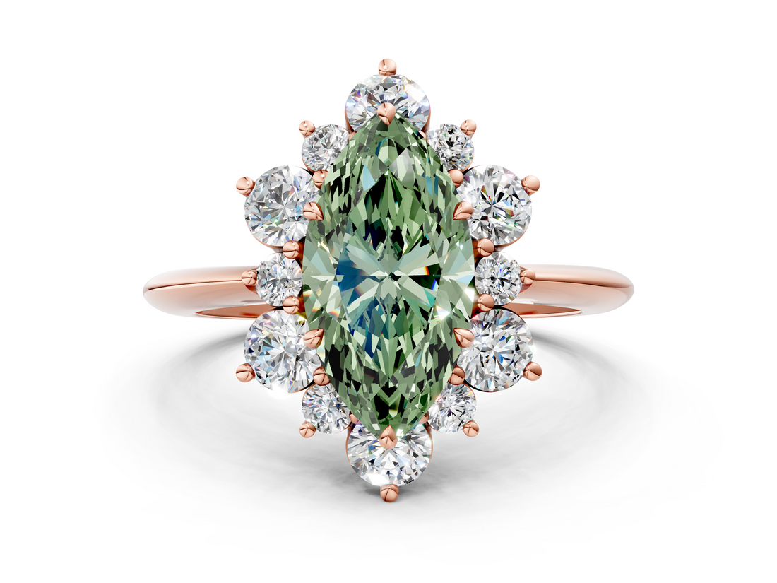 Rose gold Fancy Green Marquise  Diamond Cluster Halo Ring with Solitaire Band and Four-Prong Setting_20