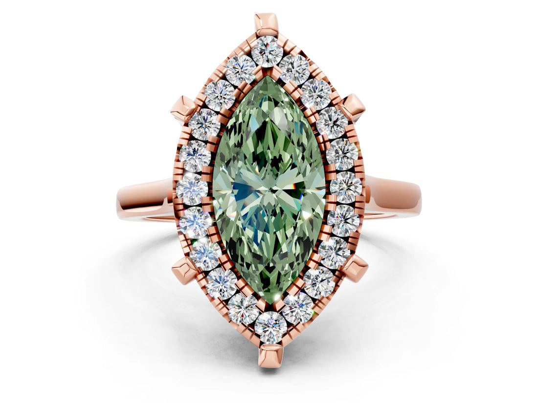 Rose gold Fancy Green Marquise  Diamond Cluster Halo Solitaire with Four-Prong Setting_77