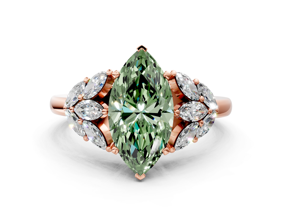 Rose gold Fancy Green Marquise  Diamond Cluster Leaf Design Ring with Prong Setting_70