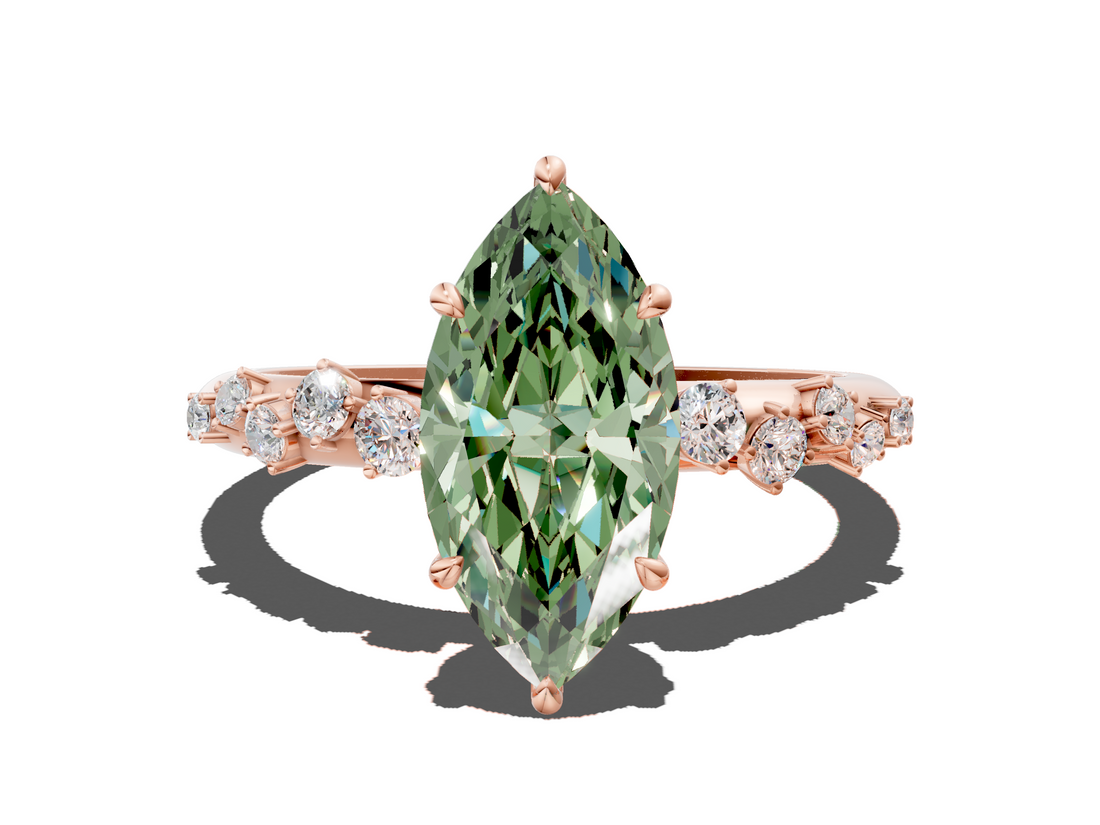 Rose gold Fancy Green Marquise  Diamond Cluster Prong-Set Solitaire Ring_55