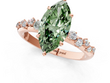 Rose gold Fancy Green Marquise  Diamond Cluster Prong-Set Solitaire Ring_56