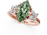 Rose gold Fancy Green Marquise  Diamond Floral Cluster Ring with Solitaire Band and Prong Setting_33