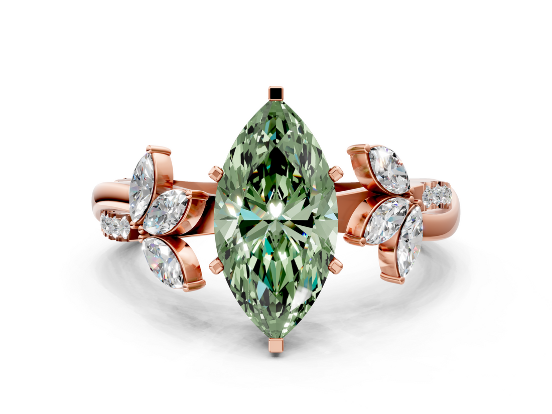 Rose gold Fancy Green Marquise  Diamond Floral Vine Solitaire Engagement Ring_3