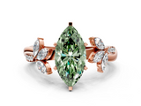 Rose gold Fancy Green Marquise  Diamond Floral Vine Solitaire Engagement Ring_3