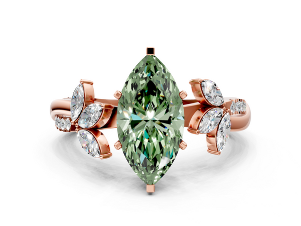 Rose gold Fancy Green Marquise  Diamond Floral Vine Solitaire Engagement Ring