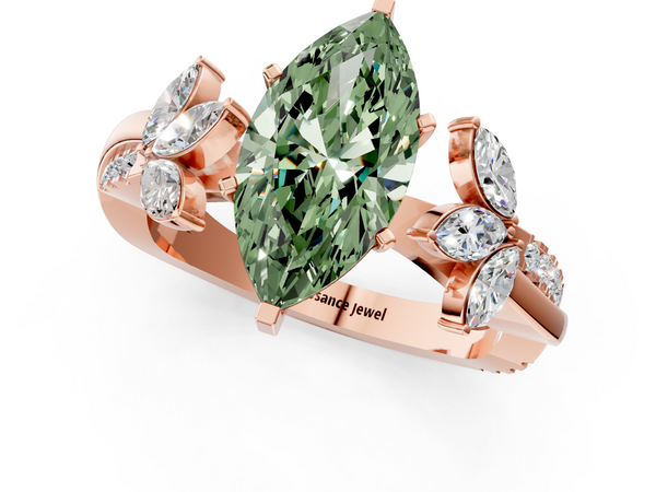 Rose gold Fancy Green Marquise  Diamond Floral Vine Solitaire Engagement Ring
