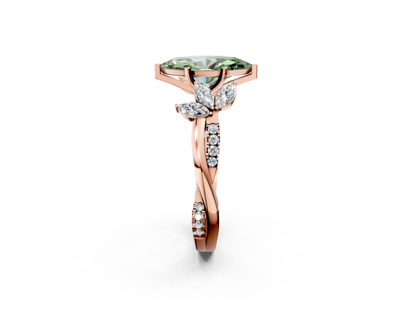 Rose gold Fancy Green Marquise  Diamond Floral Vine Solitaire Engagement Ring