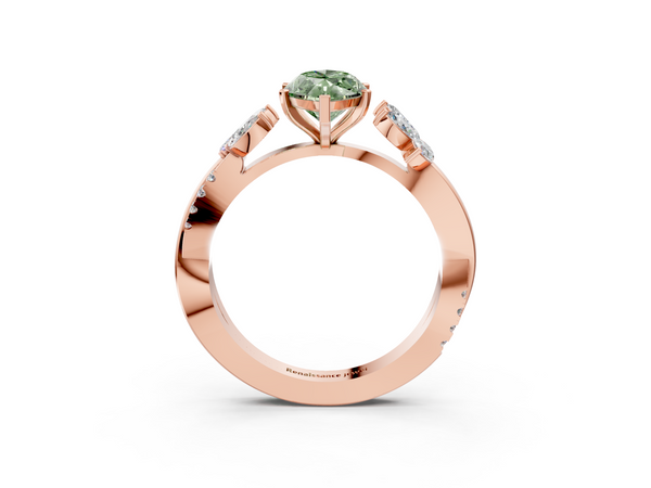 Rose gold Fancy Green Marquise  Diamond Floral Vine Solitaire Engagement Ring