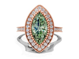 Rose gold Fancy Green Marquise  Diamond Halo Ring with Milgrain Frame and Pavé Band_73