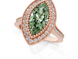 Rose gold Fancy Green Marquise  Diamond Halo Ring with Milgrain Frame and Pavé Band_74