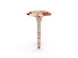 Rose gold Fancy Green Marquise  Diamond Halo Ring with Milgrain Frame and Pavé Band_75