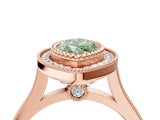 Rose gold Fancy Green Marquise  Diamond Halo Ring with Milgrain Frame and Pavé Band_77