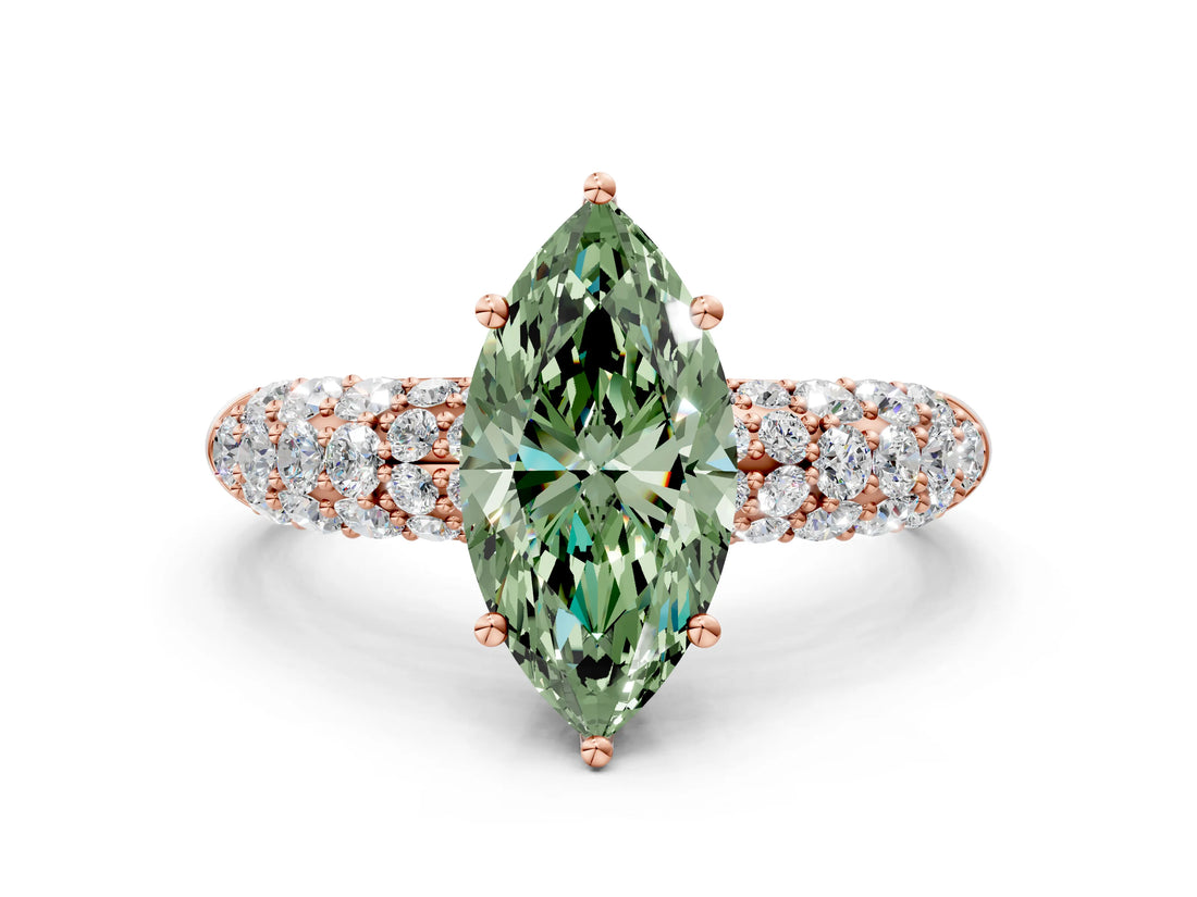 Rose gold Fancy Green Marquise  Diamond Pavé Band Solitaire Ring with Four-Prong Setting_49