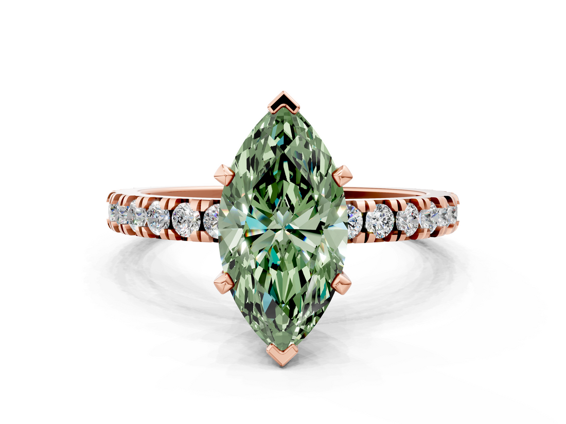 Rose gold Fancy Green Marquise  Diamond Pavé Band Solitaire with Four-Prong Setting_201