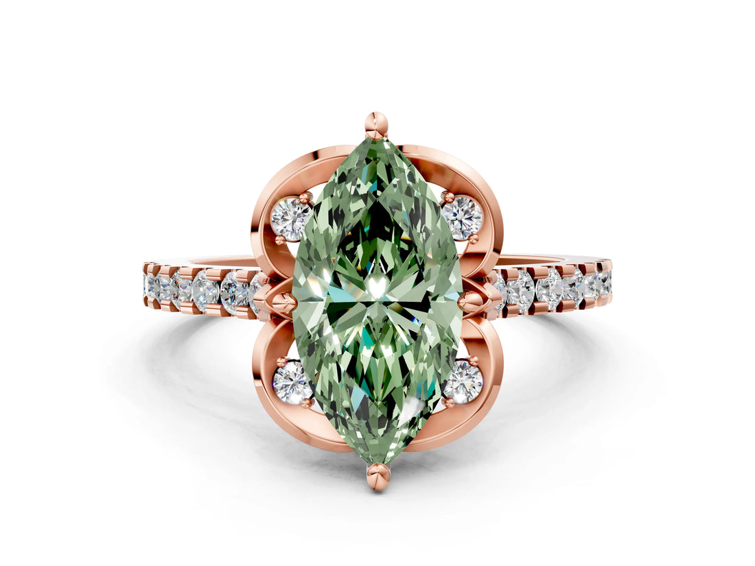 Rose gold Fancy Green Marquise  Diamond Pave Band with Floral Prong Setting_27