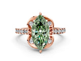 Rose gold Fancy Green Marquise  Diamond Pave Band with Floral Prong Setting_27