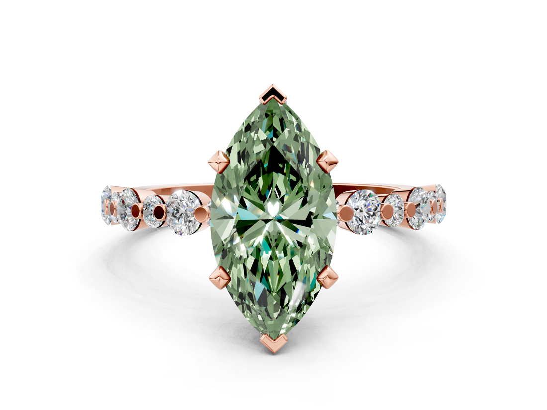 Rose gold Fancy Green Marquise  Diamond Prong Set Engagement Ring with Pave Band_287