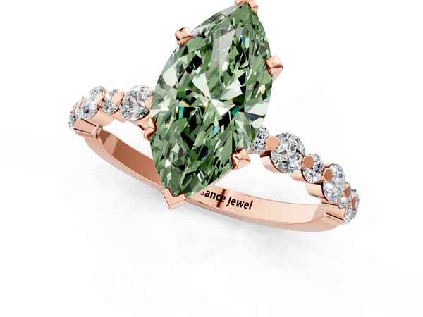 Rose gold Fancy Green Marquise Cut Diamond Prong Set Engagement Ring with Pavé Band