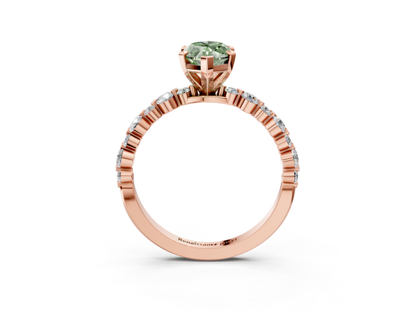 Rose gold Fancy Green Marquise Cut Diamond Prong Set Engagement Ring with Pavé Band