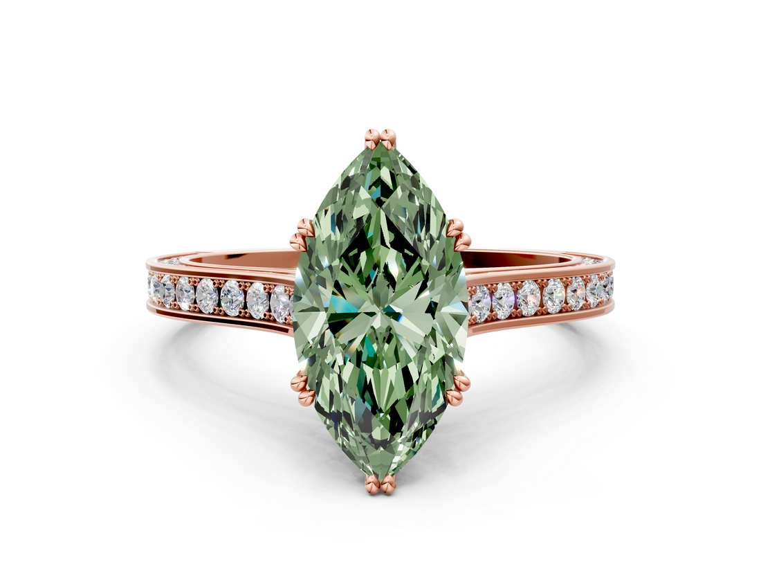 Rose gold Fancy Green Marquise  Diamond Solitaire with Pave Band and Six-Prong Setting_37