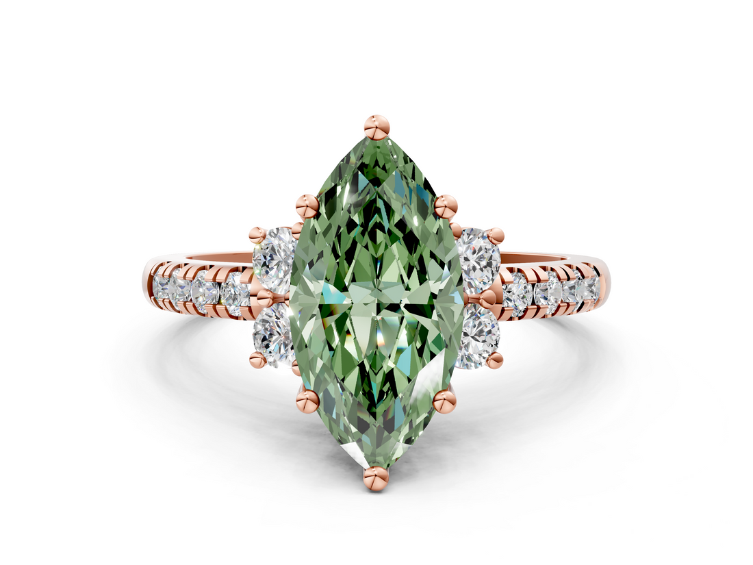 Rose gold Fancy Green Marquise  Diamond Three-Stone Pave Band with Four-Prong Setting_20