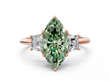 Rose gold Fancy Green Marquise  Diamond Three-Stone Ring with Trapezoid Side Stones and Prong Setting_17