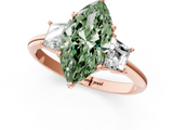 Rose gold Fancy Green Marquise  Diamond Three-Stone Ring with Trapezoid Side Stones and Prong Setting_18