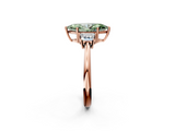 Rose gold Fancy Green Marquise  Diamond Three-Stone Ring with Trapezoid Side Stones and Prong Setting_19