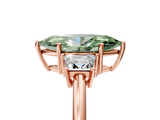 Rose gold Fancy Green Marquise  Diamond Three-Stone Ring with Trapezoid Side Stones and Prong Setting_22
