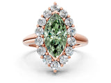 Rose gold Fancy Green Marquise  Halo Cluster Diamond Engagement Ring with Prong Setting and Polished Band_45