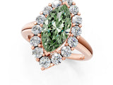 Rose gold Fancy Green Marquise  Halo Cluster Diamond Engagement Ring with Prong Setting and Polished Band_46