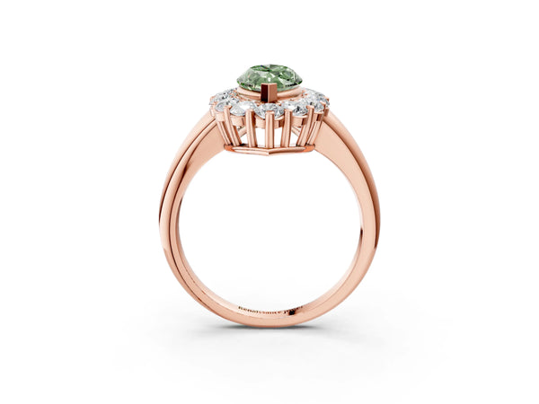 Rose gold Fancy Green Marquise  Halo Cluster Diamond Engagement Ring with Prong Setting and Polished Band