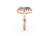 Rose gold Fancy Green Marquise  Halo Cluster Diamond Engagement Ring with Solitaire Band and Prong Setting_51
