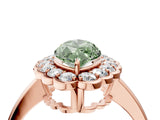 Rose gold Fancy Green Marquise  Halo Cluster Diamond Engagement Ring with Solitaire Band and Prong Setting_53