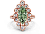 Rose gold Fancy Green Marquise  Halo Diamond Cluster Engagement Ring with Milgrain Bezel Setting and Solitaire Band_45