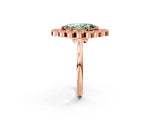 Rose gold Fancy Green Marquise  Halo Diamond Cluster Engagement Ring with Milgrain Bezel Setting and Solitaire Band_47