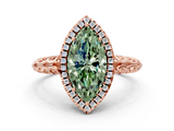 Rose gold Fancy Green Marquise  Halo Diamond Engagement Ring with Intricate Filigree Band and Four-Prong Setting_75