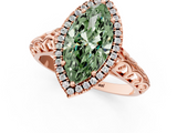Rose gold Fancy Green Marquise  Halo Diamond Engagement Ring with Intricate Filigree Band and Four-Prong Setting_76
