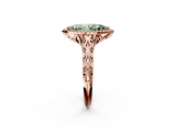 Rose gold Fancy Green Marquise  Halo Diamond Engagement Ring with Intricate Filigree Band and Four-Prong Setting_77