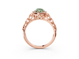 Rose gold Fancy Green Marquise  Halo Diamond Engagement Ring with Intricate Filigree Band and Four-Prong Setting_78