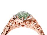 Rose gold Fancy Green Marquise  Halo Diamond Engagement Ring with Intricate Filigree Band and Four-Prong Setting_79