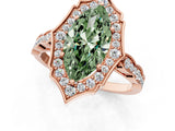 Rose gold Fancy Green Marquise  Halo Diamond Engagement Ring with Milgrain Band and Four-Prong Setting_55