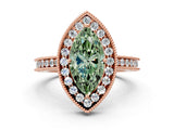 Rose gold Fancy Green Marquise  Halo Diamond Engagement Ring with Milgrain Pave Band and Four-Prong Setting_38