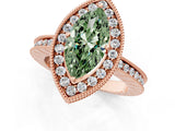Rose gold Fancy Green Marquise  Halo Diamond Engagement Ring with Milgrain Pave Band and Four-Prong Setting_39