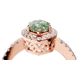 Rose gold Fancy Green Marquise  Halo Diamond Engagement Ring with Pavé Band and Four-Prong Setting_115