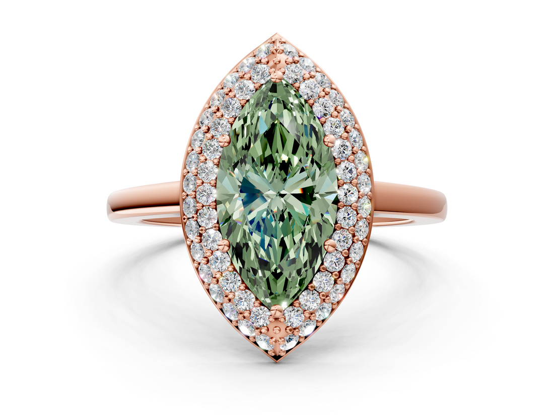 Rose gold Fancy Green Marquise  Halo Diamond Engagement Ring with Solitaire Band and Four-Prong Setting_19