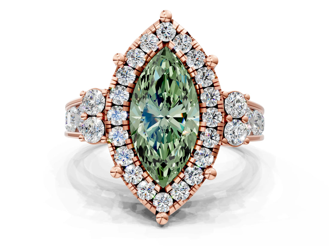 Rose gold Fancy Green Marquise  Halo Diamond Engagement Ring with Split Shank and Four-Prong Setting_43